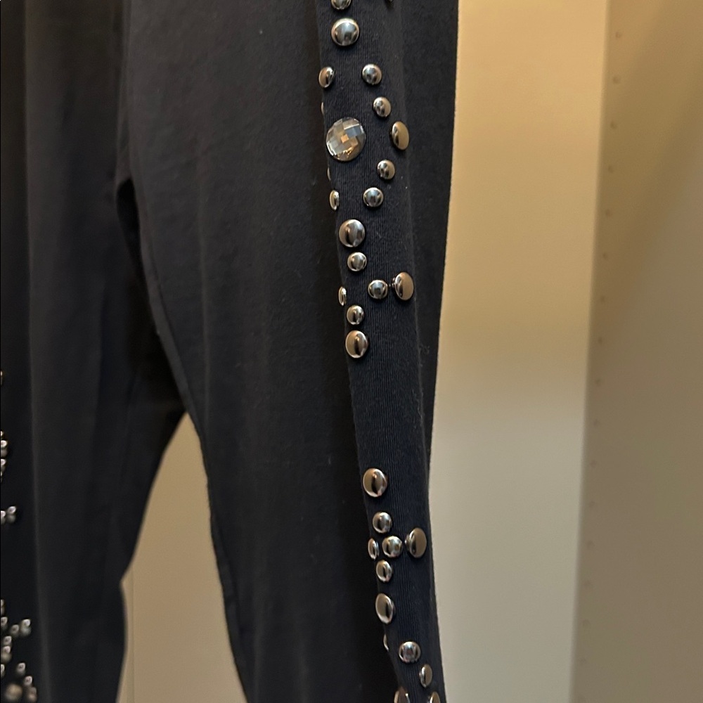Vintage XL side embellished full length black leggings by Allen B. - Picture 2 of 6
